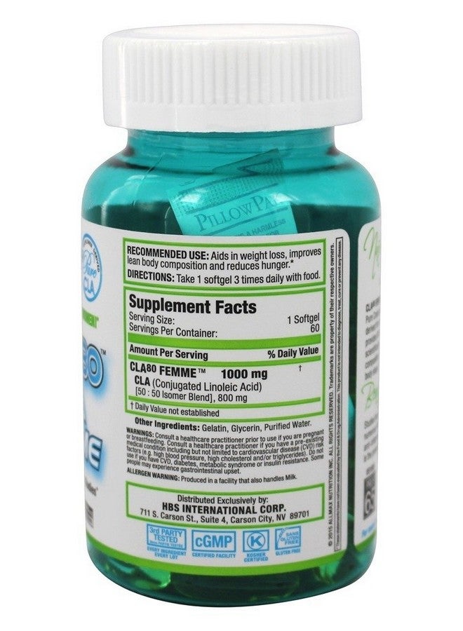 ALLMAX Nutrition Femme CLA80 Femme Premium Grade CLA 1,000 mg 60 Softgels - Image 3