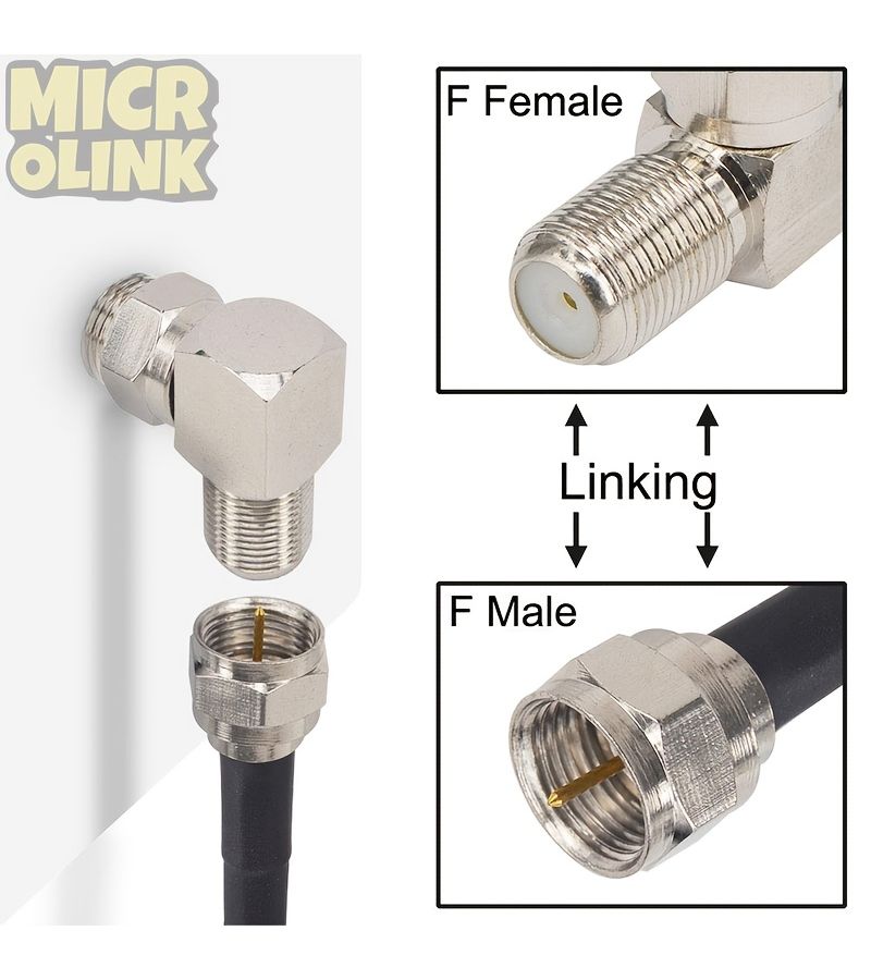 MicroLink RG6 Coaxial Cable Extender Connector 4Pcs F Type Male to Female Right Angle - Image 1