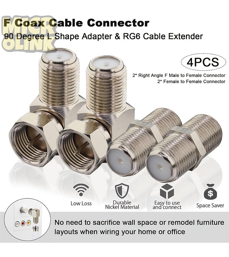 MicroLink RG6 Coaxial Cable Extender Connector 4Pcs F Type Male to Female Right Angle - Image 3
