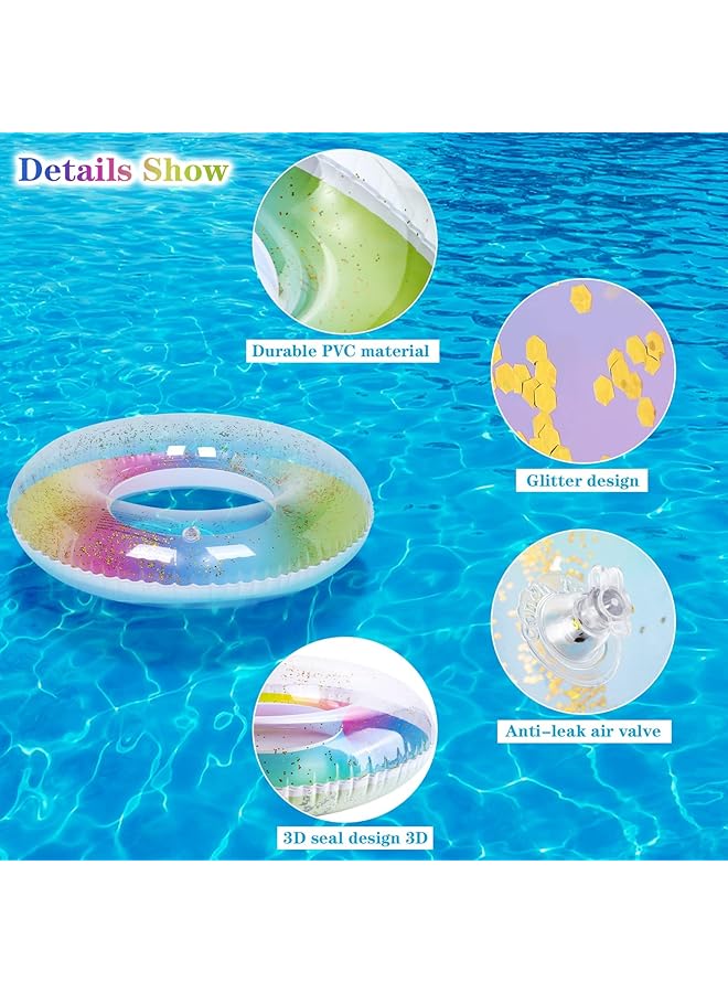 KASTWAVE 6 Packs Inflatable Pool Floats Colorful Sparkling Glitter Swim Rings With Sequined Beach Ball And Pump For Beach Party Supplies - Image 3