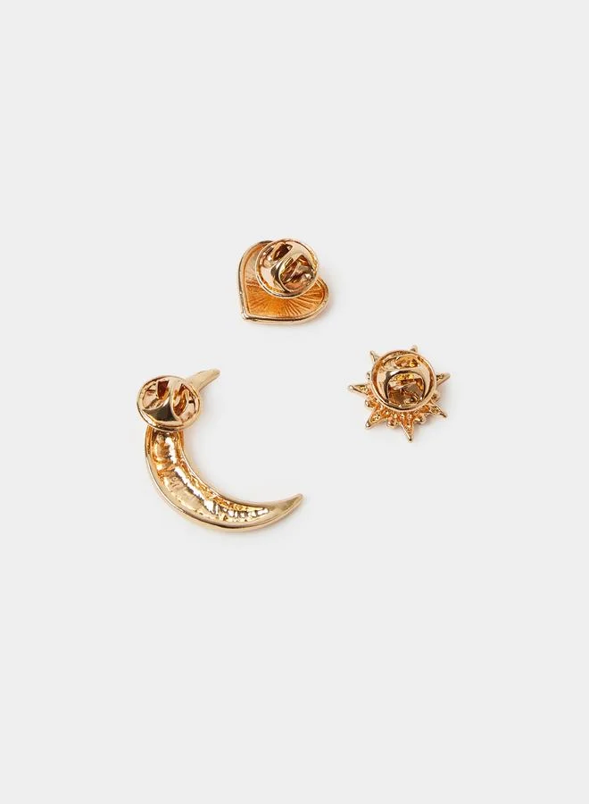 Styli  Gold Tone Star, Heart and Crescent Brooch Set for Women | Best Price UAE