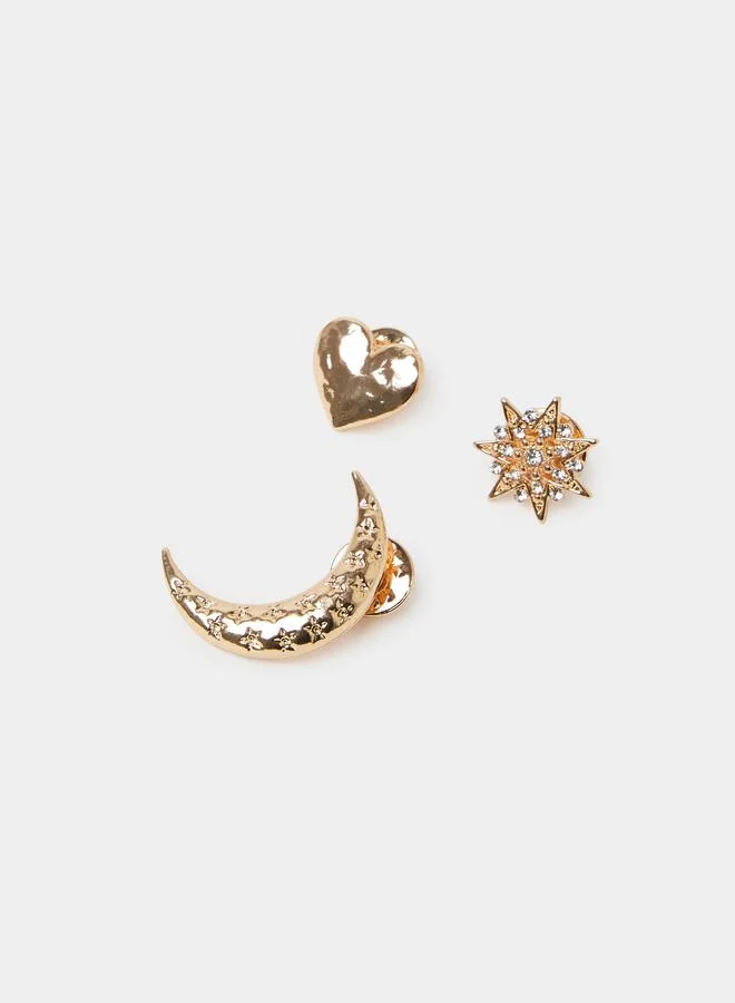 Styli  Gold Tone Star, Heart and Crescent Brooch Set for Women | Best Price UAE
