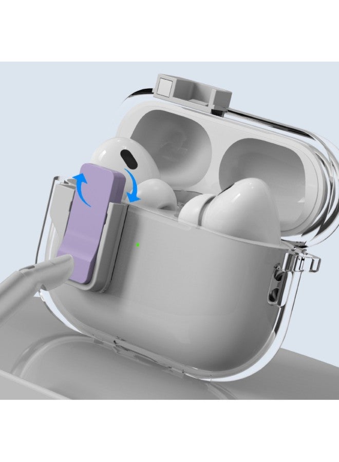 Suitable For Apple Airpods4 Wireless Bluetooth Headphone Case Elastic Cover Lock Buckle Full Transparent Soft Rubber Anti-drop Case Pro2-Color:Transparent Powder-Applicable Models:Airpods Pro2  - Image 4