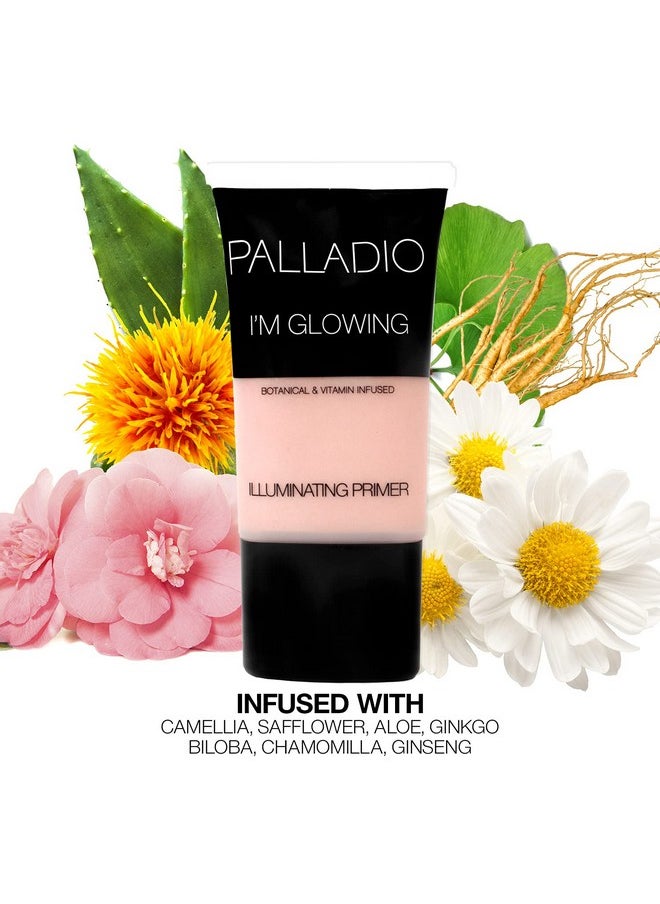 PALLADIO - I'M Glowing Illuminating Primer, Pearly Pink Makeup Primer For Face, Contains Aloe Vera, Grape Seed Oil, Green Tea, Brightens Complexion, Combats Wrinkles, Fine Lines & Pores - Image 1