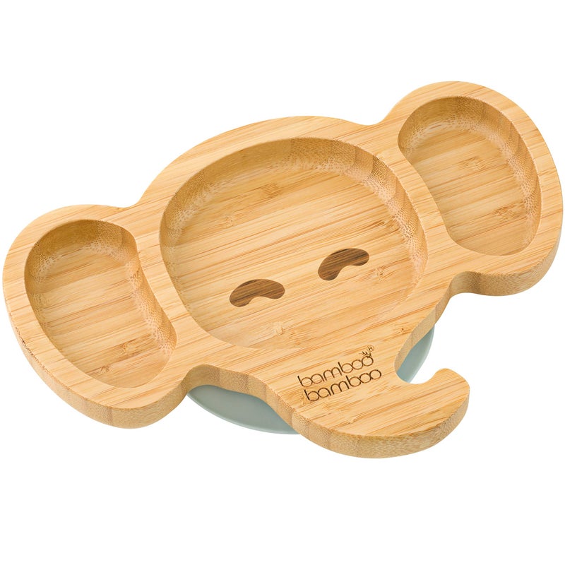 DTEX HOMES bamboo bamboo Baby Plate and Toddler Plate, Suction Plate for Feeding and Weaning, Bamboo Elephant Plate with Secure Suction, Suction Plates for Babies from 6 Months (Elephant, Grey) - Image 1