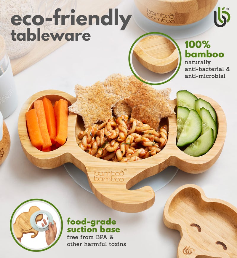 DTEX HOMES bamboo bamboo Baby Plate and Toddler Plate, Suction Plate for Feeding and Weaning, Bamboo Elephant Plate with Secure Suction, Suction Plates for Babies from 6 Months (Elephant, Grey) - Image 2