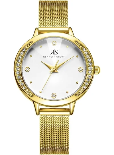 KENNETH SCOTT Kenneth Scott Women's Quartz Movement Watch, Analog Display and Stainless Steel Strap - K22523-GMGW, Gold