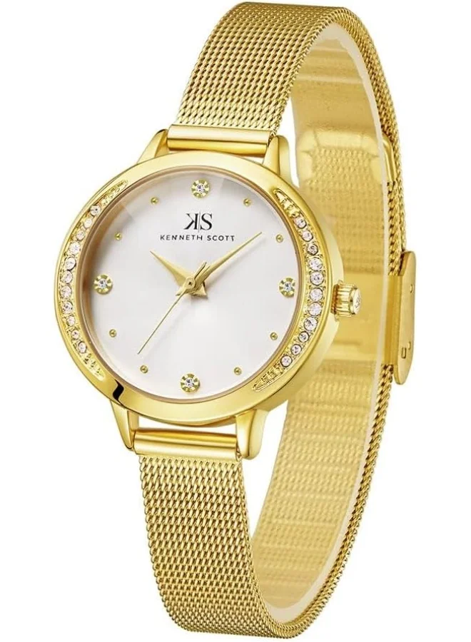 KENNETH SCOTT Kenneth Scott Women's Quartz Movement Watch, Analog Display and Stainless Steel Strap - K22523-GMGW, Gold