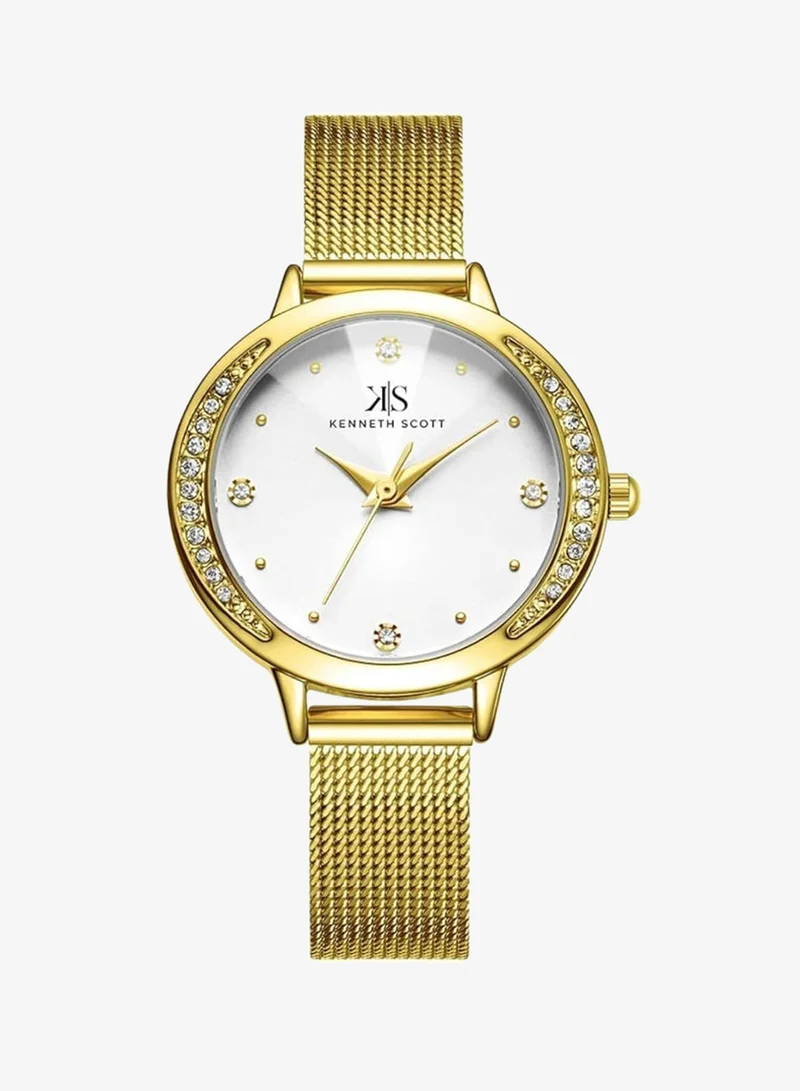 Kenneth Scott Kenneth Scott Women's Quartz Movement Watch, Analog Display and Stainless Steel Strap - K22523-GMGW, Gold