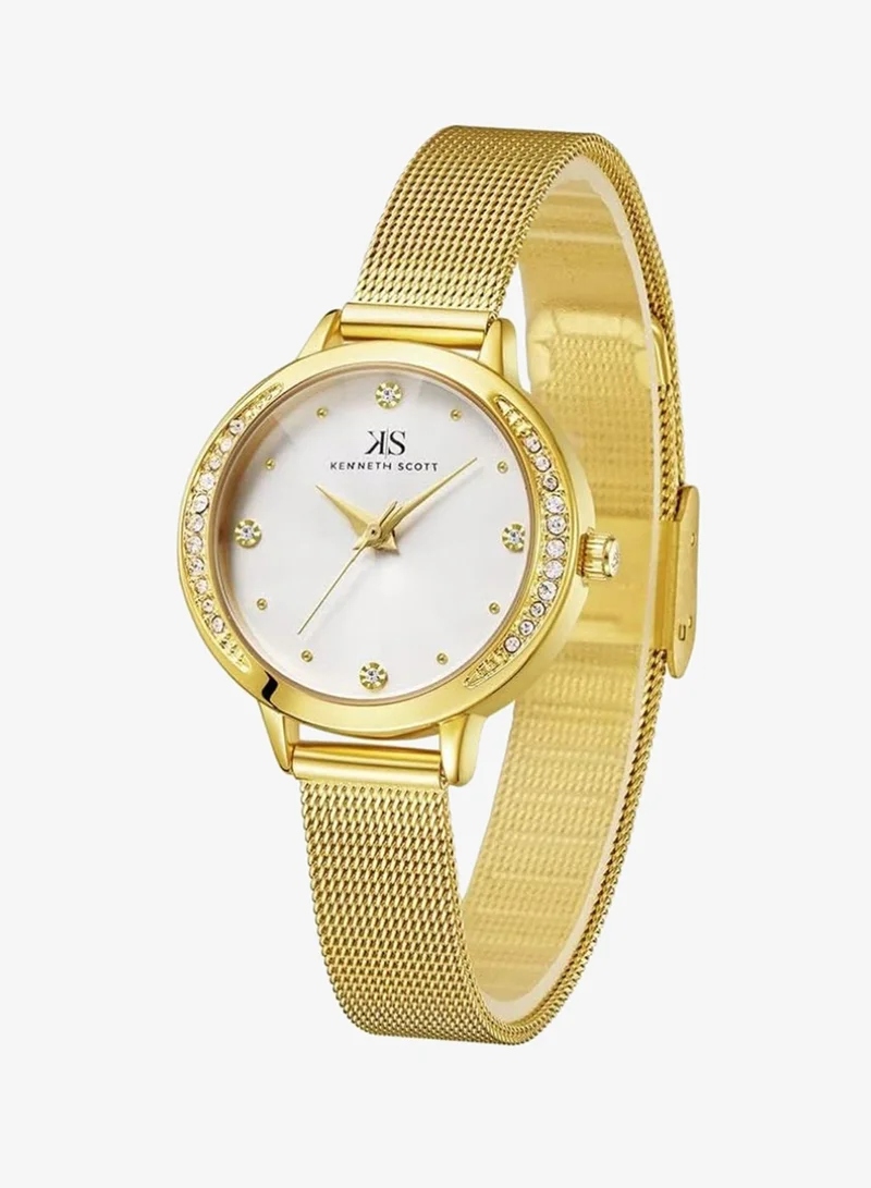 Kenneth Scott Kenneth Scott Women's Quartz Movement Watch, Analog Display and Stainless Steel Strap - K22523-GMGW, Gold