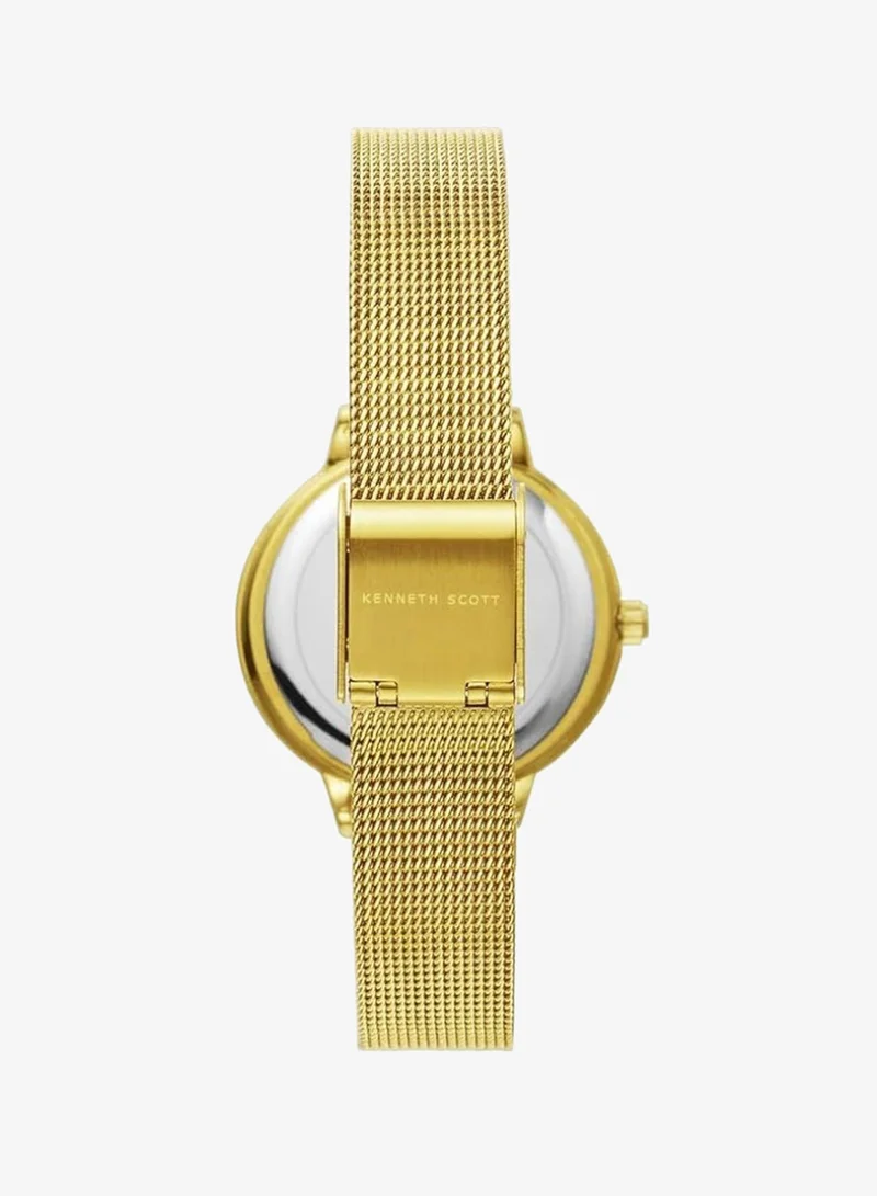 Kenneth Scott White Kenneth Scott Women's Quartz Movement Watch, Analog Display and Stainless Steel Strap - K22523-GMGW, Gold for Women | Best Price UAE