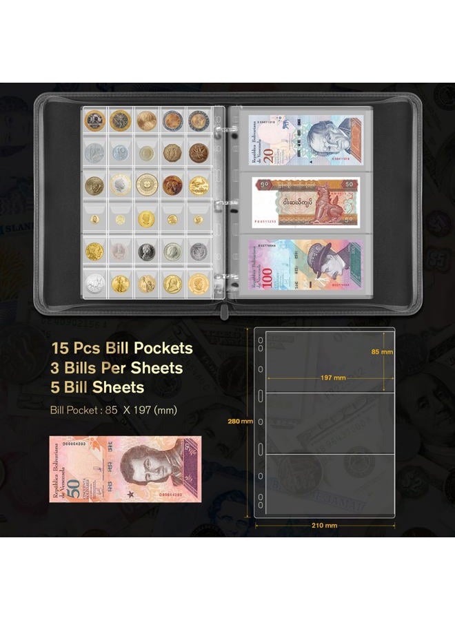 JoyHood Coin Collection Book Holder - 400 Coins Pockets+15 Bills Pockets, Coin Display Organizer Storage Album for 20/25/ 27/30/38mm Coin - Image 4