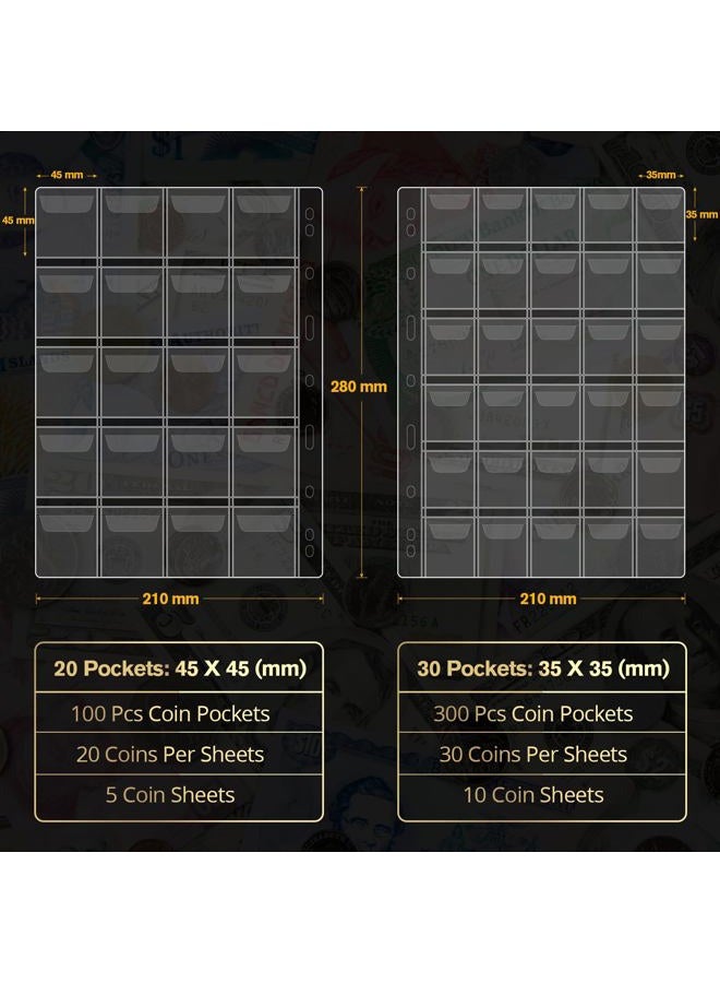 JoyHood Coin Collection Book Holder - 400 Coins Pockets+15 Bills Pockets, Coin Display Organizer Storage Album for 20/25/ 27/30/38mm Coin - Image 5
