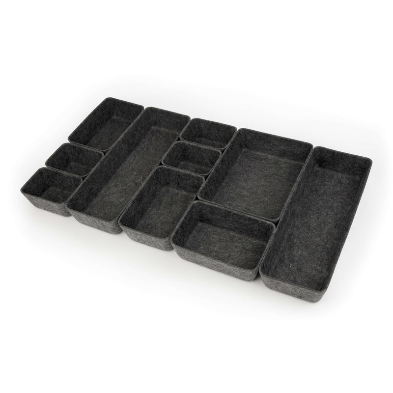 Three by Three Seattle FeltLikeIt Felt Bins for Office Crafts Classroom Living Room Bedroom Charcoal Set of 10 - Image 2