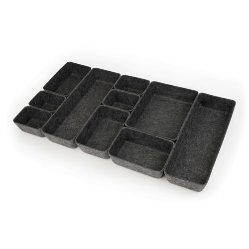 Three by Three Seattle FeltLikeIt Felt Bins for Office Crafts Classroom Living Room Bedroom Charcoal Set of 10 - Image 1