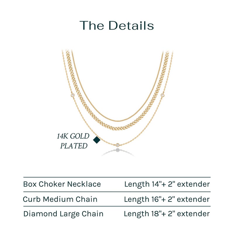 PAVOI 14K Gold Plated Dainty Layering Necklaces for Women | Snake Chain, Curb Link, Paperclip Layered Chains | Trendy Layering Necklace (Diamond Station, Yellow Plated) - Image 3