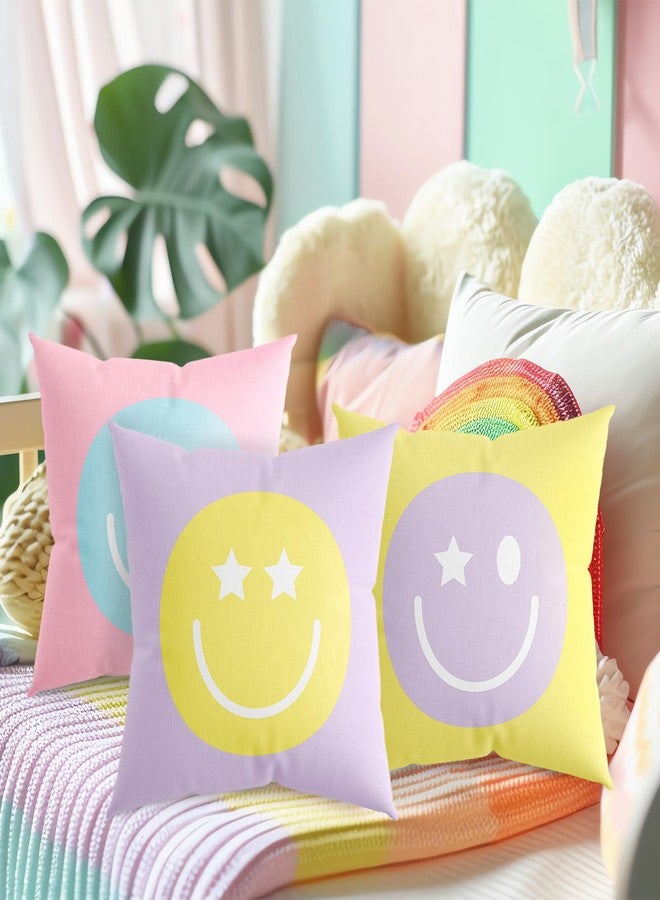 Whaline 4Pcs Pastel Smile Face Pillow Covers Happy Face Throw Pillow Case 18 x 18 Inch Decorative Cushion Cover for Home Office Couch Sofa - Image 5