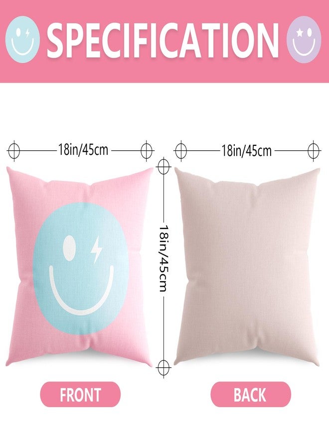 Whaline 4Pcs Pastel Smile Face Pillow Covers Happy Face Throw Pillow Case 18 x 18 Inch Decorative Cushion Cover for Home Office Couch Sofa - Image 2