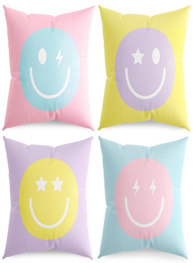 Whaline 4Pcs Pastel Smile Face Pillow Covers Happy Face Throw Pillow Case 18 x 18 Inch Decorative Cushion Cover for Home Office Couch Sofa - Image 1