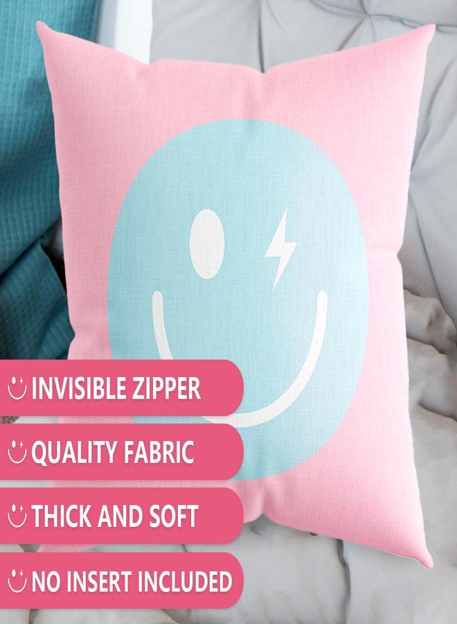 Whaline 4Pcs Pastel Smile Face Pillow Covers Happy Face Throw Pillow Case 18 x 18 Inch Decorative Cushion Cover for Home Office Couch Sofa - Image 3