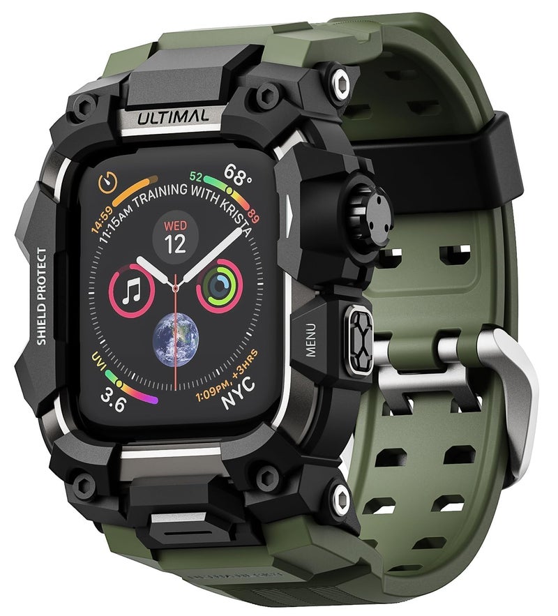 ULTIMAL Rugged Case with Band for Apple Watch Band 45mm,Compatible with Apple Watch Series 9/8/7 45mm,Military Grade Shockproof Bumper Cover for iWatch Tactical Band Men (Army Green, 45mm) - Image 1