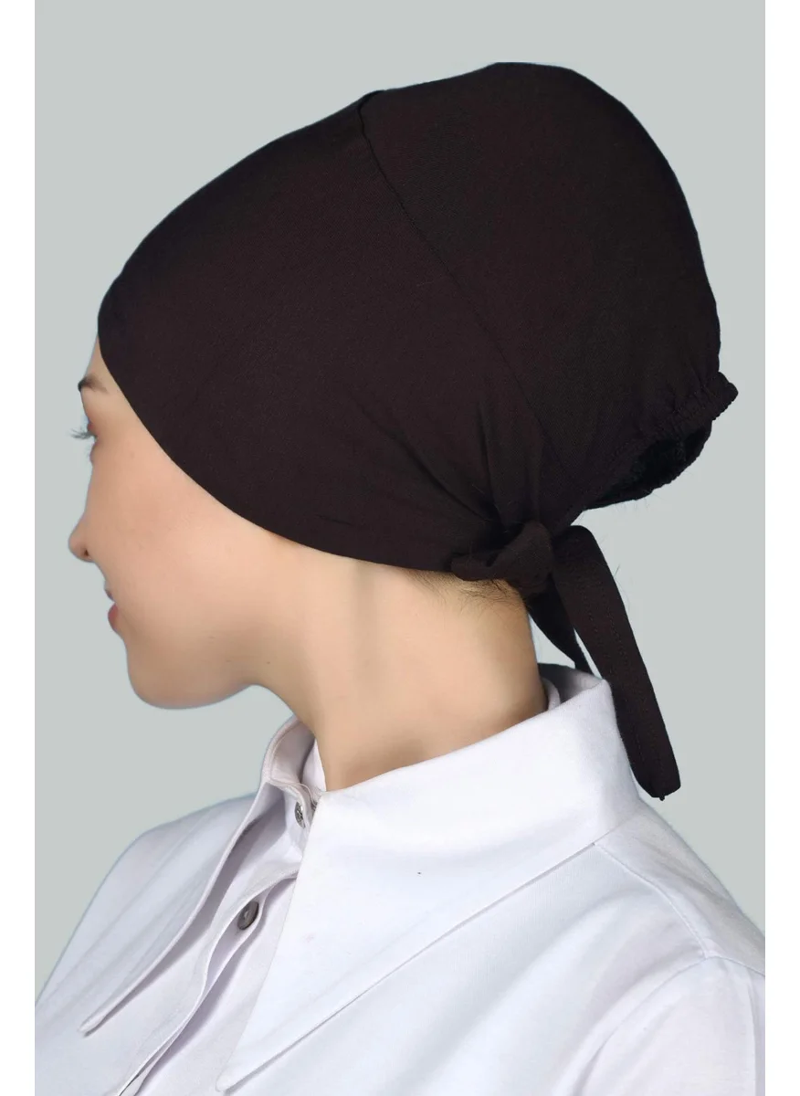 التوبة Women's Seamless Lace-Up Non-Slip Hijab Combed Cotton Bonnet - Dark Brown