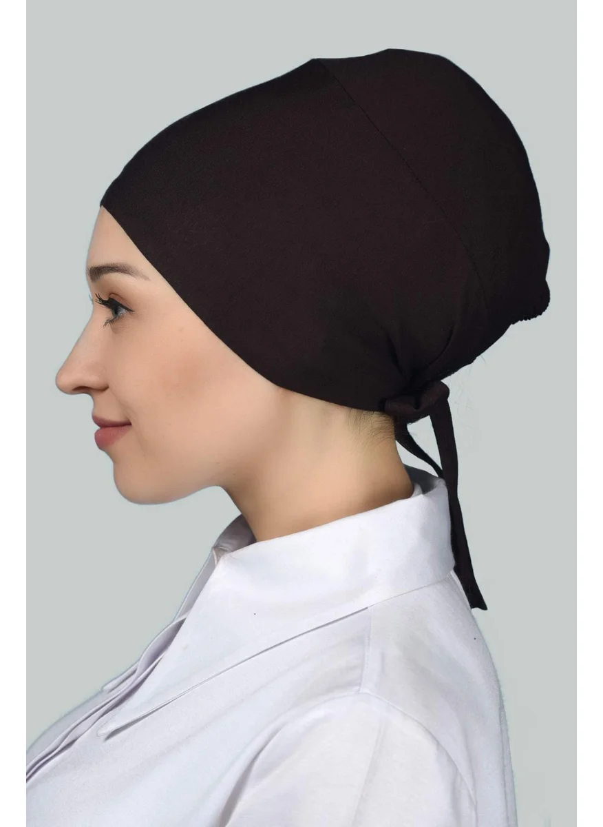 التوبة Women's Seamless Lace-Up Non-Slip Hijab Combed Cotton Bonnet - Dark Brown