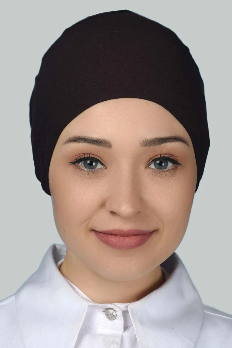 التوبة Women's Seamless Lace-Up Non-Slip Hijab Combed Cotton Bonnet - Dark Brown