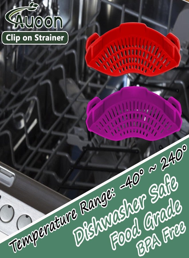 أون مصفاة سيليكون قابلة للتثبيت من AUOON لجميع الأواني والمقالي، مصفاة معكرونة، مصفاة طعام قابلة للتثبيت للحوم والخضراوات والفواكه، مصفاة مطبخ سيليكون (بنفسجي) - Image 2