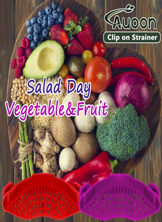 أون مصفاة سيليكون قابلة للتثبيت من AUOON لجميع الأواني والمقالي، مصفاة معكرونة، مصفاة طعام قابلة للتثبيت للحوم والخضراوات والفواكه، مصفاة مطبخ سيليكون (بنفسجي) - Image 5