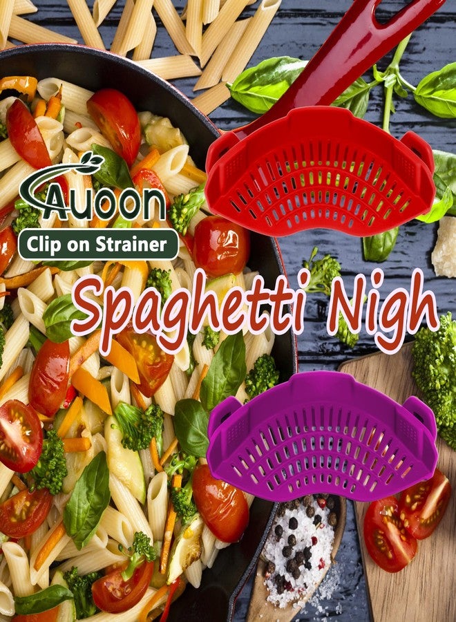 أون مصفاة سيليكون قابلة للتثبيت من AUOON لجميع الأواني والمقالي، مصفاة معكرونة، مصفاة طعام قابلة للتثبيت للحوم والخضراوات والفواكه، مصفاة مطبخ سيليكون (بنفسجي) - Image 4