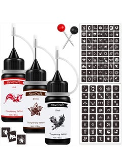 Temporary Art Painting Kit Semi Permanent Tattoo Ink Freehand Gel 103 Pcs Free Stencils, DIY Fake Freckles, Full Kit 3 Bottles