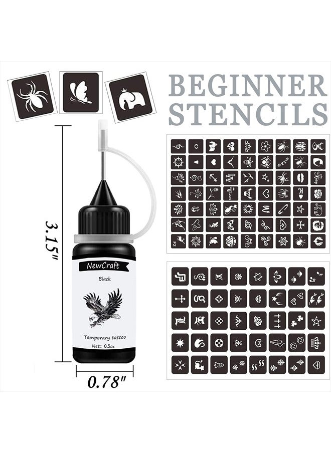 NewCraft - Temporary Art Painting Kit Semi Permanent Tattoo Ink Freehand Gel 103 Pcs Free Stencils, DIY Fake Freckles, Full Kit 3 Bottles - Image 1