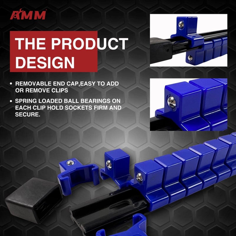 AMM 9-Piece Socket Organizer, 1/2 inch, 3/8 inch and 1/4 inch Drive ABS Tools-Socket Holder,Heavy Duty Socket Racks, Premium Quality Socket Clip Rail Holder,The best tool trays in the garage - Image 3
