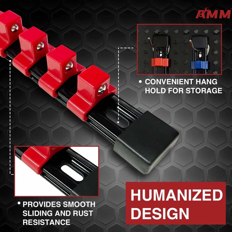 AMM 9-Piece Socket Organizer, 1/2 inch, 3/8 inch and 1/4 inch Drive ABS Tools-Socket Holder,Heavy Duty Socket Racks, Premium Quality Socket Clip Rail Holder,The best tool trays in the garage - Image 4