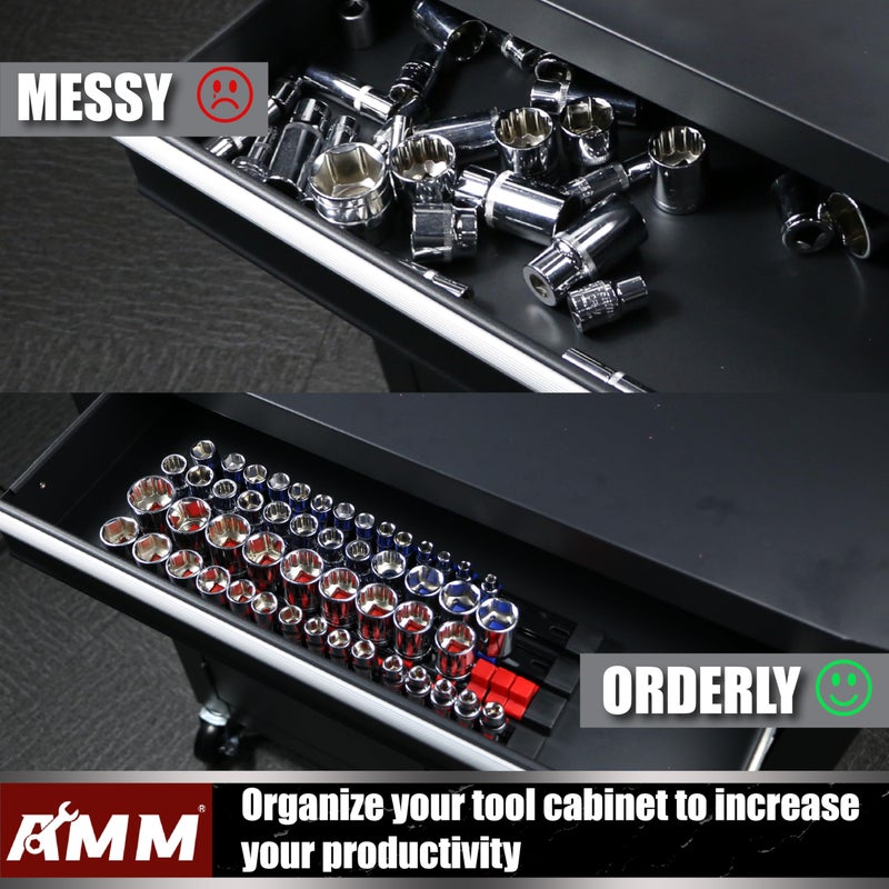 AMM 9-Piece Socket Organizer, 1/2 inch, 3/8 inch and 1/4 inch Drive ABS Tools-Socket Holder,Heavy Duty Socket Racks, Premium Quality Socket Clip Rail Holder,The best tool trays in the garage - Image 5