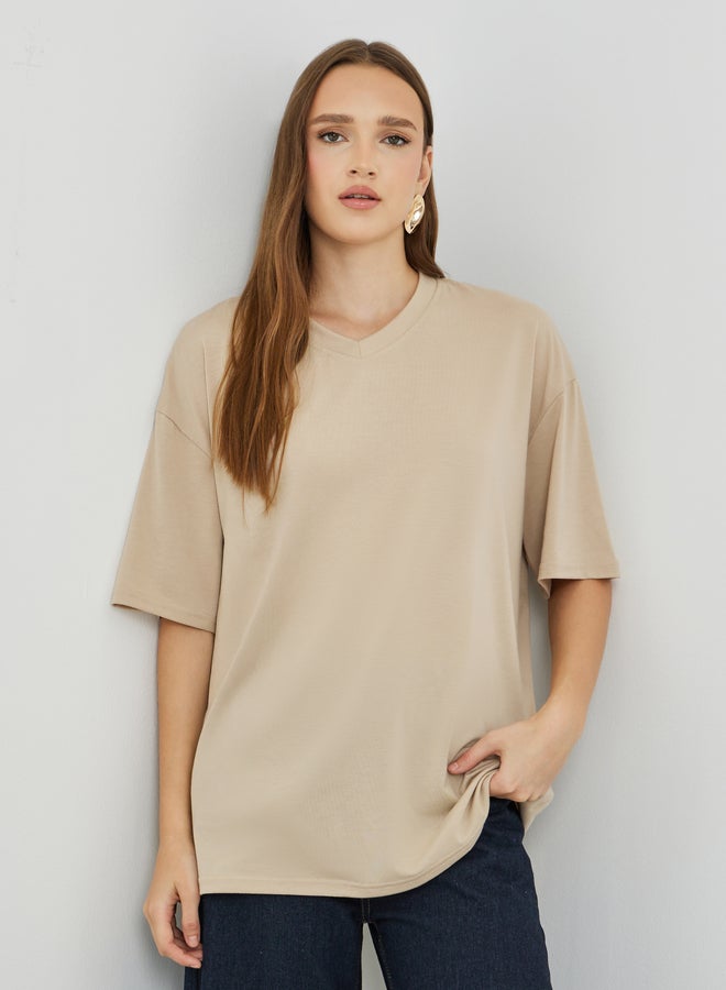 Take Two Solid V-Neck Oversized T-Shirt - Image 1