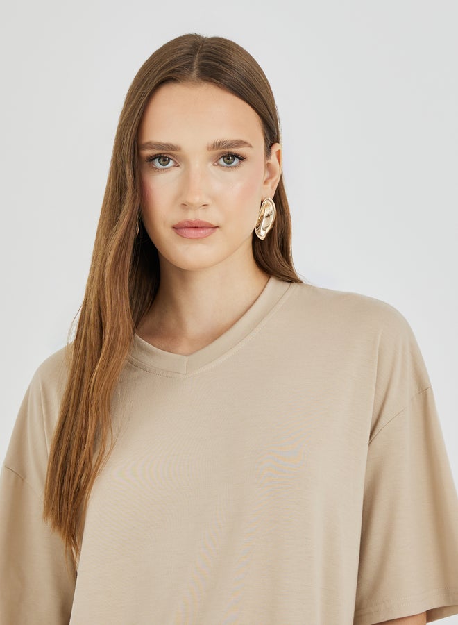 Take Two Solid V-Neck Oversized T-Shirt - Image 3