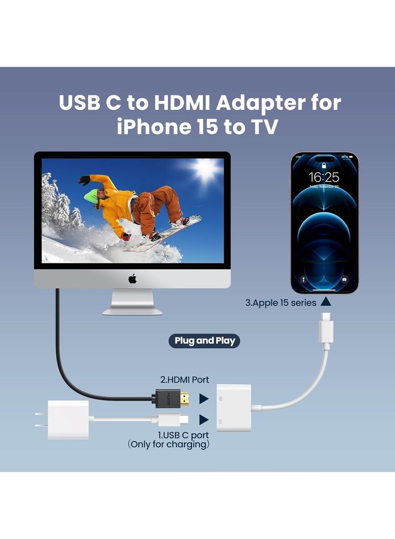 محول وسائط متعددة رقمية USB-C أبيض معتمد MFi محول شاشة مزامنة فيديو صوت HDMI 4K 60Hz لسلسلة iPhone 16 15 MacBook iPad Pro - Image 3