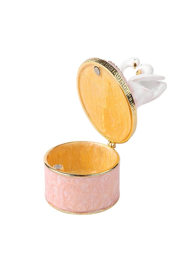 Furuida Swan Trinket Box Hinged Crystal Enameled Ornament Decorative Jewelry Ring Store Box Hand-Painted Craft Gifts for Home Decor (Pink) - Image 3