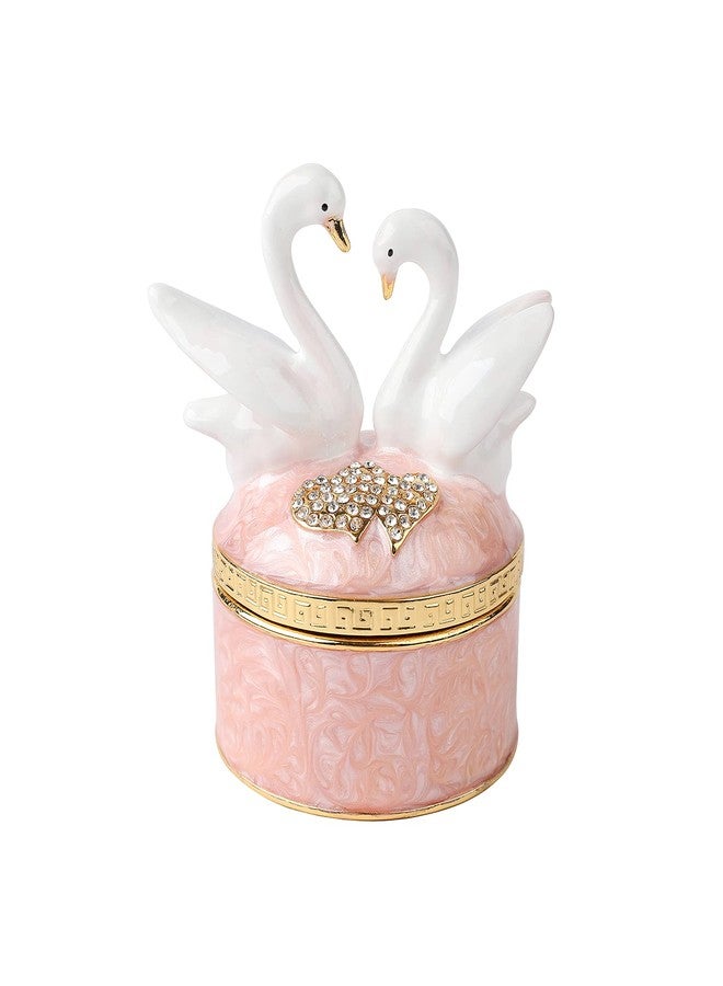 Furuida Swan Trinket Box Hinged Crystal Enameled Ornament Decorative Jewelry Ring Store Box Hand-Painted Craft Gifts for Home Decor (Pink) - Image 1