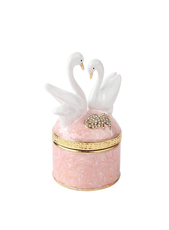 Furuida Swan Trinket Box Hinged Crystal Enameled Ornament Decorative Jewelry Ring Store Box Hand-Painted Craft Gifts for Home Decor (Pink) - Image 2