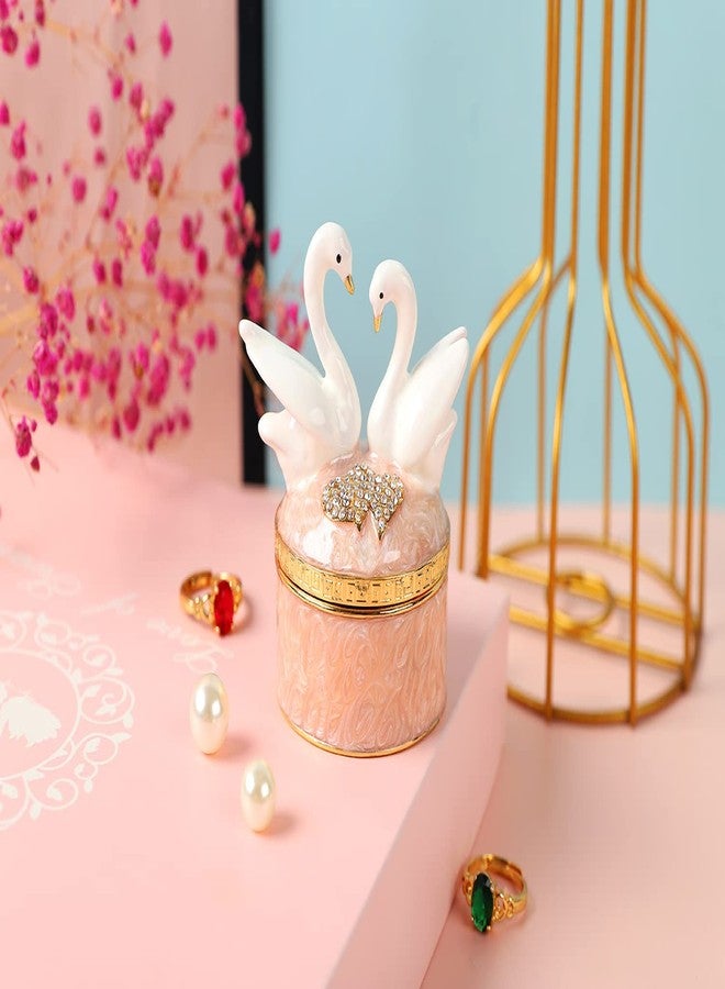 Furuida Swan Trinket Box Hinged Crystal Enameled Ornament Decorative Jewelry Ring Store Box Hand-Painted Craft Gifts for Home Decor (Pink) - Image 4