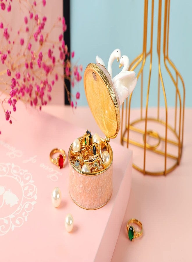 Furuida Swan Trinket Box Hinged Crystal Enameled Ornament Decorative Jewelry Ring Store Box Hand-Painted Craft Gifts for Home Decor (Pink) - Image 5