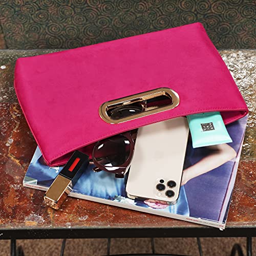 JNB Top Handle Faux Suede Clutch (Fuchsia) - Image 3