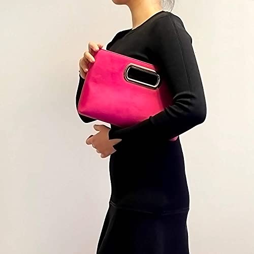 JNB Top Handle Faux Suede Clutch (Fuchsia) - Image 5