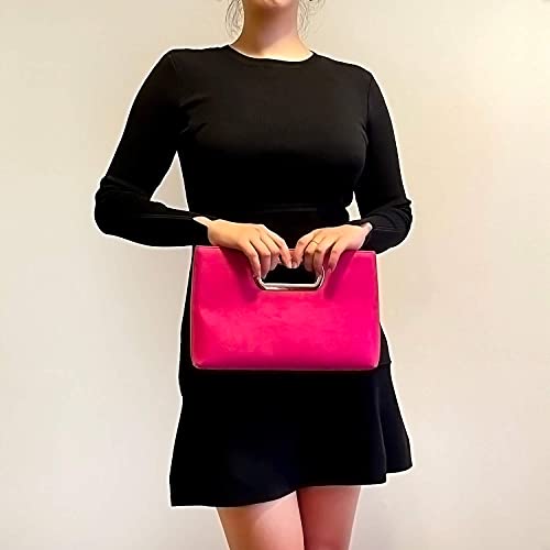 JNB Top Handle Faux Suede Clutch (Fuchsia) - Image 4