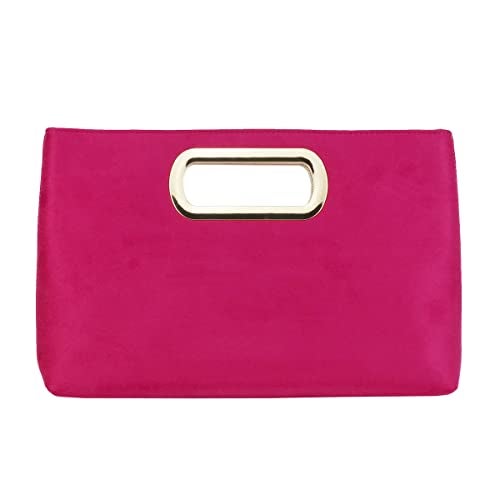 JNB Top Handle Faux Suede Clutch (Fuchsia) - Image 1