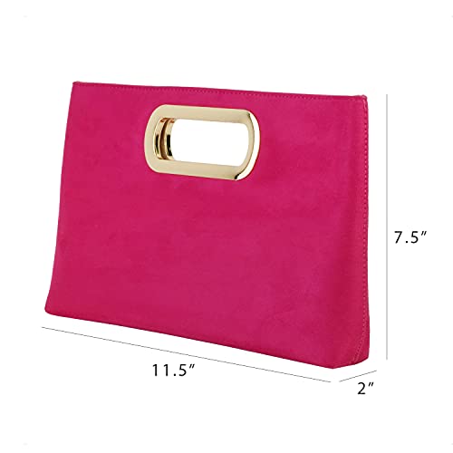 JNB Top Handle Faux Suede Clutch (Fuchsia) - Image 2