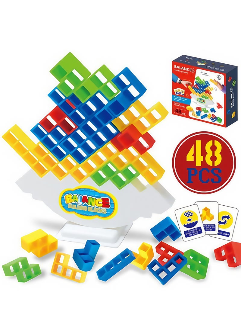 48PCS Balance Game Russian Building Blocks, Tetris Stacking Toy Balancing Stacking Toys for Kids Adults, DIY Assembling Versatile Board Table Games Toy, Educational Kids Toys  - Image 1